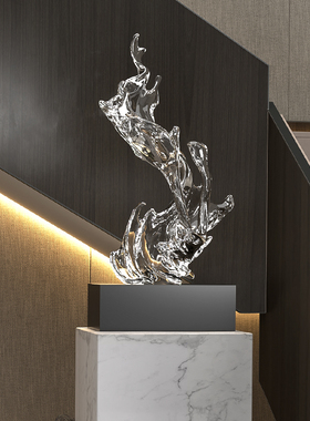 透明浪花雕塑现代玄关摆件轻奢艺术高档客厅办公室招财落地装饰品