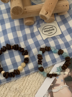 小福豆子~咖啡豆手串中国风原创简约百搭天然石小福牌吊坠ins配饰