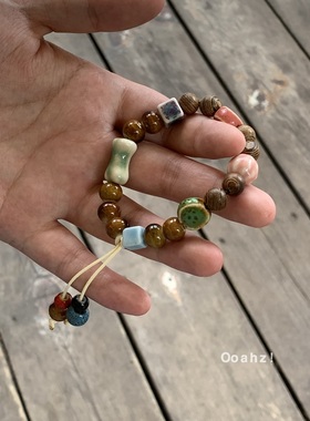 古风诗韵~中式转运珠合金陶瓷民族风手链 叠戴手串百搭小众配饰女