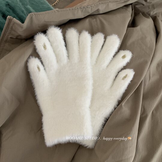 Plush winter imitation rabbit fur gloves plus velvet to keep warm