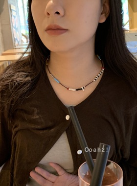 复古彩色骨头 民族风串珠项链手链天然石撞色百搭ins小众穿搭配饰