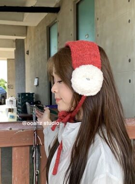 红色心愿~甜美学院风女羊羔毛针织耳套保暖护耳帽学生ins耳罩耳暖