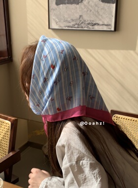 兔子和刺猬是邻居 玫红绿色丝巾围巾女春夏搭配装饰领巾发带头巾