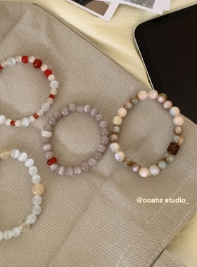 落日玫瑰~猫眼石冰透手工串珠手链!小众设计冷淡风新中式闺蜜手串