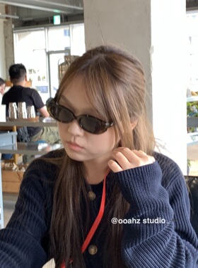 橄榄莓冻~复古少女粉窄框太阳眼镜 ins博主凹造型可可镜辣妹墨镜