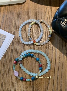 尽染春晓~猫眼石冰透手工串珠手链!小众设计冷淡风新中式闺蜜手串