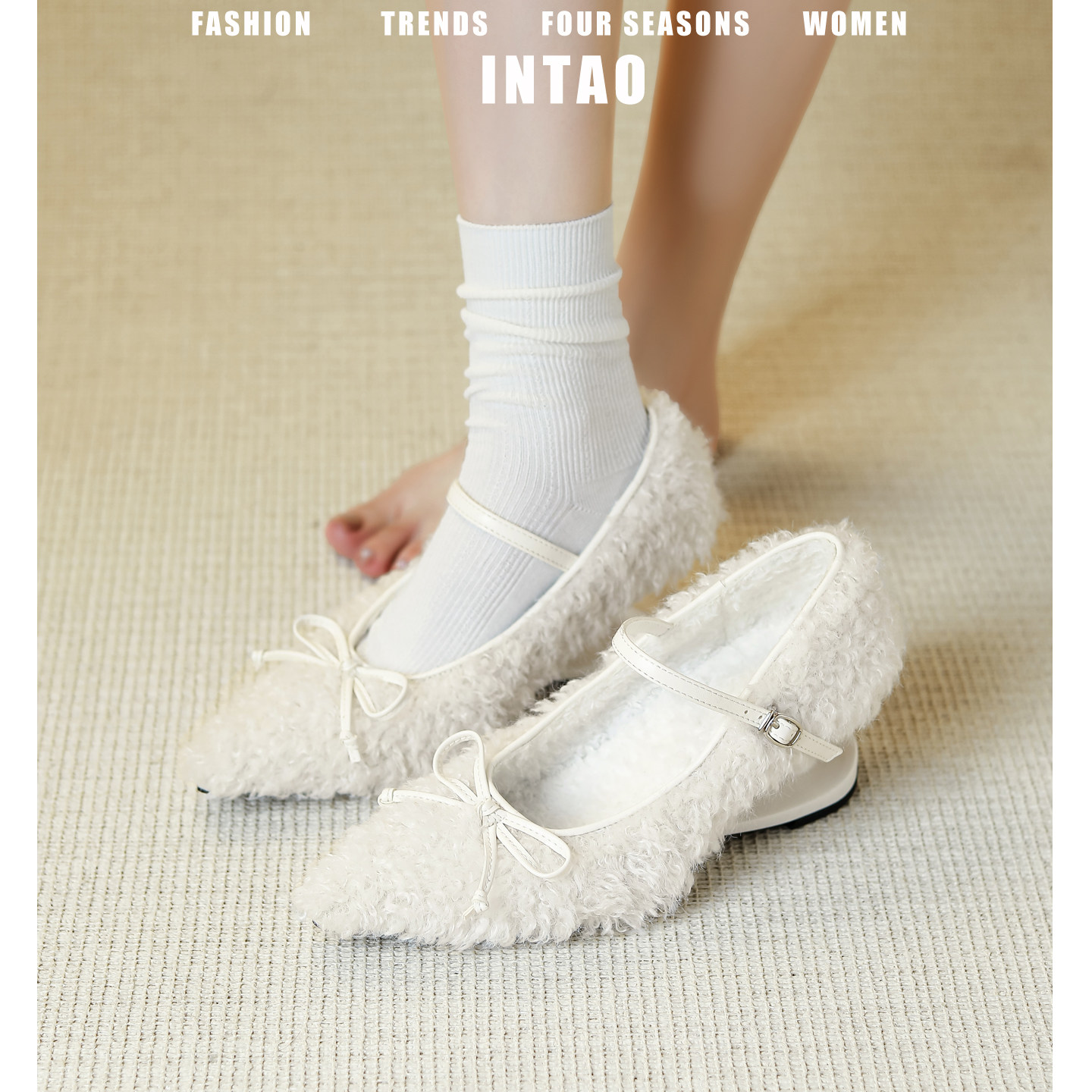 黑色一字带毛毛鞋女秋冬加绒2025新款法式尖头棉鞋小个子高跟单鞋,淘宝优惠券,粉丝福利购,淘宝优惠卷