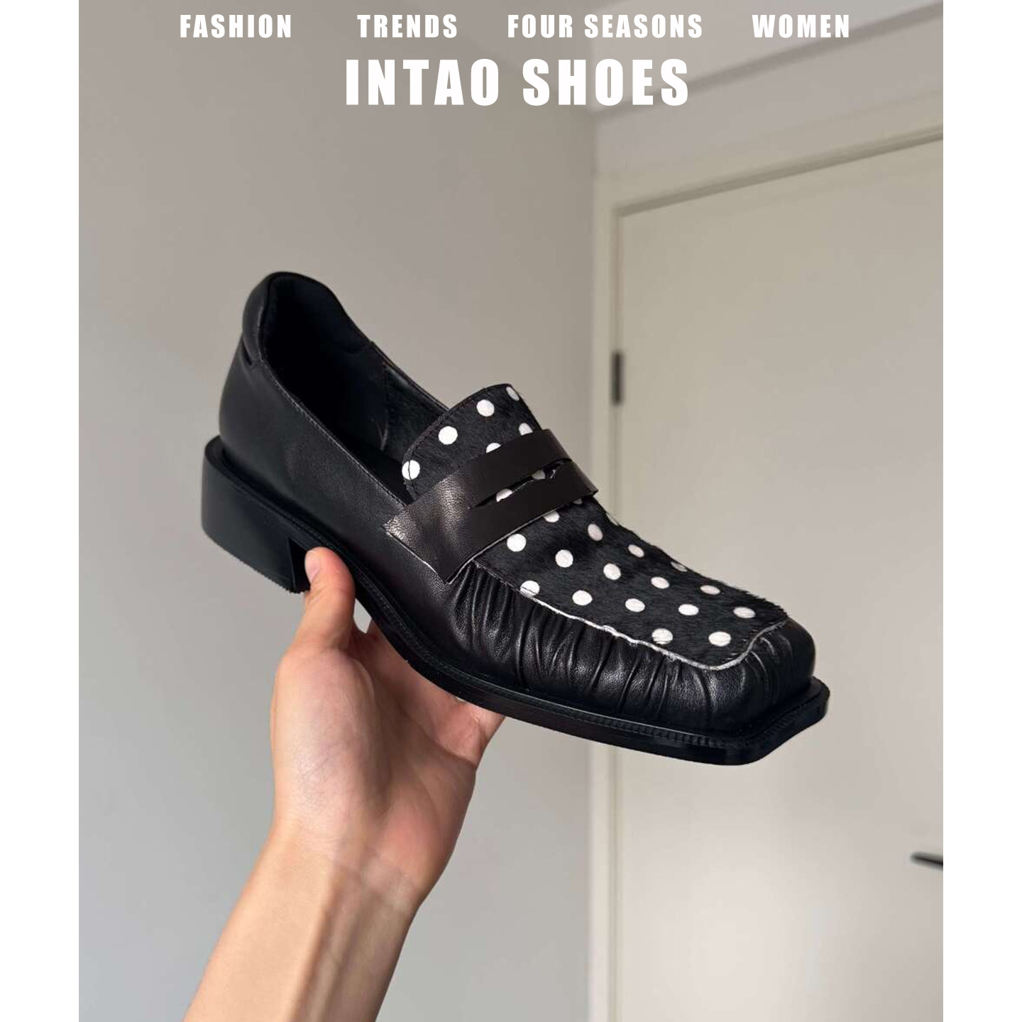 设计感小众厚底乐福鞋女2026新款方头复古小皮鞋法式波点深口单鞋,淘宝优惠券,粉丝福利购,淘宝优惠卷