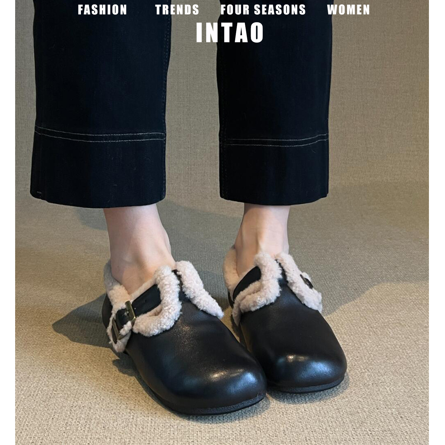 黑色内增高毛毛勃肯鞋全包女冬加绒2025新款深口豆豆棉鞋复古单鞋,淘宝优惠券,粉丝福利购,淘宝优惠卷