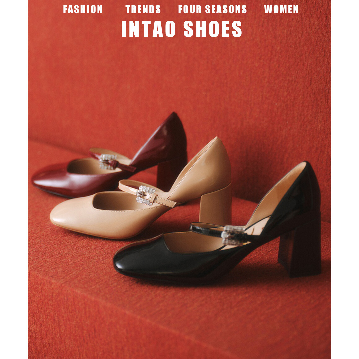 法式中空高跟鞋女粗跟2026新款红色婚鞋新娘鞋一字带水钻玛丽珍鞋,淘宝优惠券,粉丝福利购,淘宝优惠卷