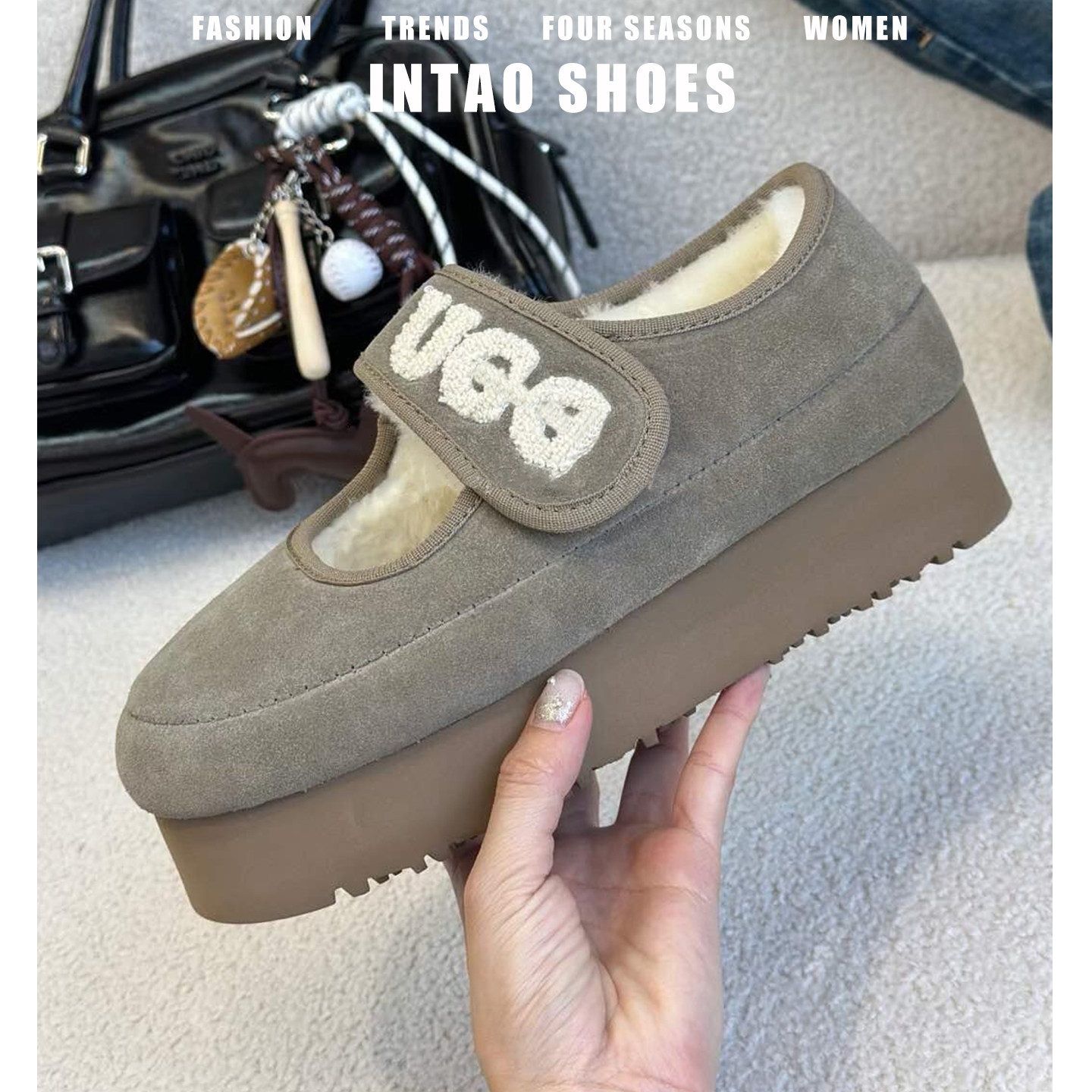 小个子松糕厚底毛毛鞋女冬外穿加绒2025新款复古棉鞋法式刺绣单鞋,淘宝优惠券,粉丝福利购,淘宝优惠卷