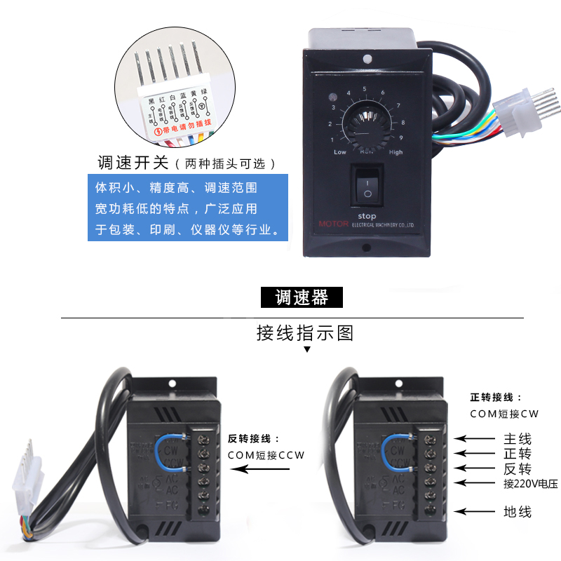 40W/60W/90W/120W/250W光轴高速调速电机1350转/220V/含调速器-图3