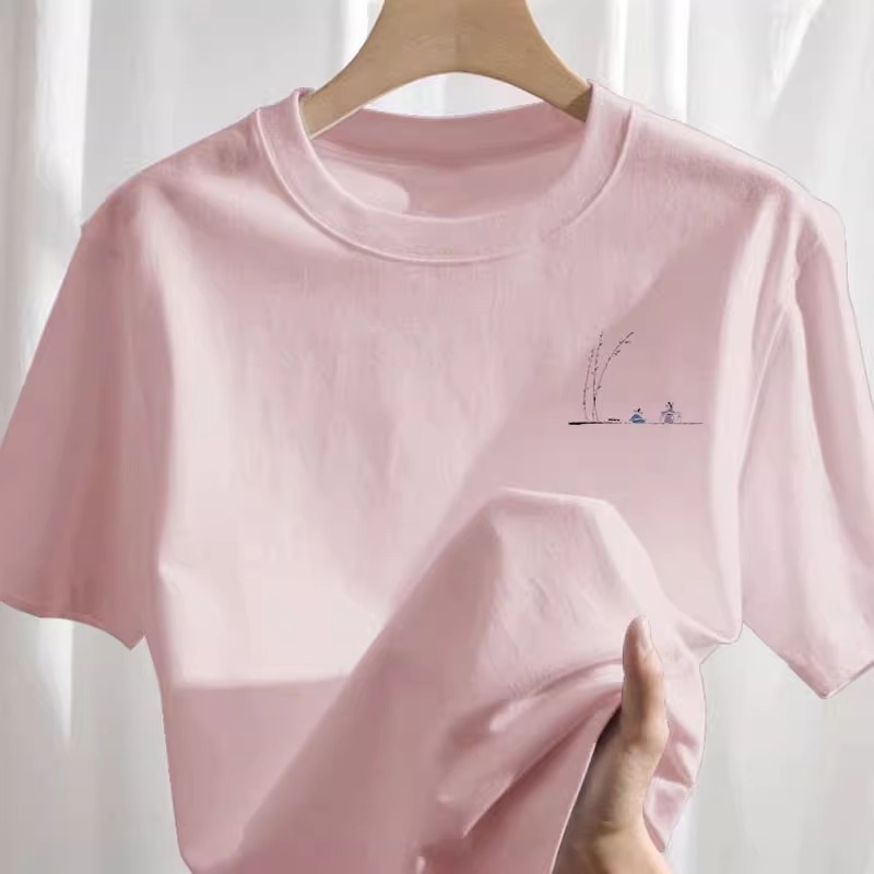 外贸即墨重磅纯棉短袖t恤女2025夏季新款小个子设计感小众体恤衫 - 图2