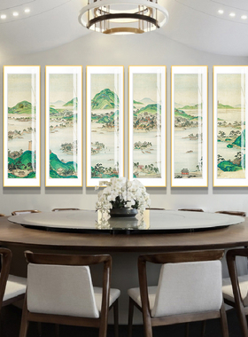 新中式沙发条屏西湖全景茶室国画