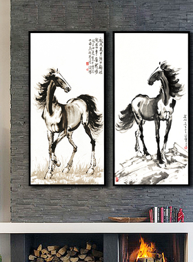 徐悲鸿奔马图新中式风书房装饰画