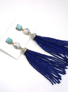 美国小众品牌fibi & clo NEW YORK耳钉 小米珠流苏穗穗天然石打标