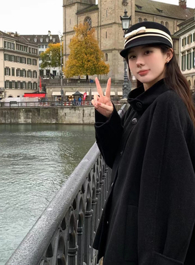撞色羊毛马术帽日系女秋冬