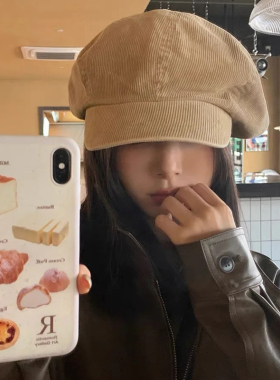 大版灯芯绒贝雷帽日韩女秋冬