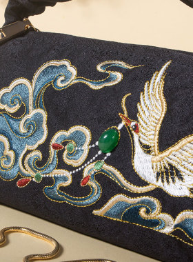 出国送礼品 古风旗袍宴会手拿包 皮质提手绣花单肩小包