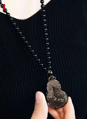 淘运灵阁麟龟赐瑞吉宏吊坠属羊人吉祥佩戴2026马年黑曜石葫芦项链