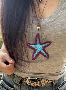 纯手工编织毛线复古可爱海星项链独特童趣可爱星星百搭毛衣链装饰