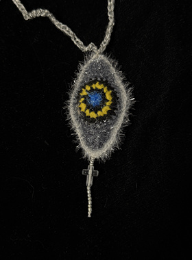 纯手工毛线编织BlingBling毛线饰品复古十字架爱心恶魔之眼毛衣链