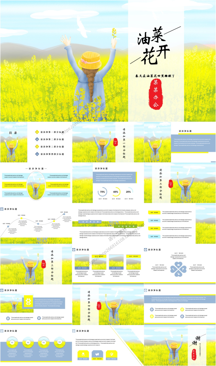 A388油菜花主题ppt模板春天暖花开黄色油菜花主题唯美精品PPT模板-图3