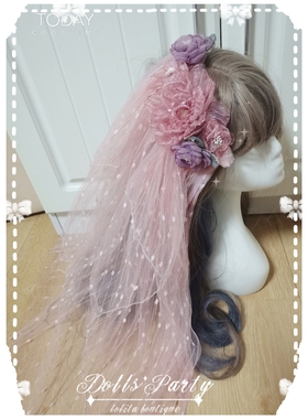 原创设计lolita古典玩偶龙沙宝石微光玫瑰花嫁头纱成人礼花嫁粉紫