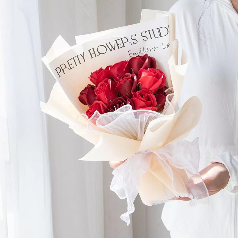 仿真香皂玫瑰花束满天星情人节母亲节送妈妈女生创意生日礼物