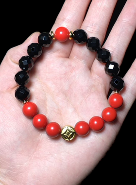 2026年帝师佛珠店朱砂手串手链男红黑色配黑玛瑙手链情侣