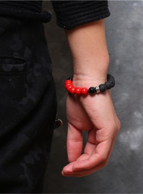2026帝师佛珠店手串火山石朱砂黑红配男女手链本命年复古情侣饰品