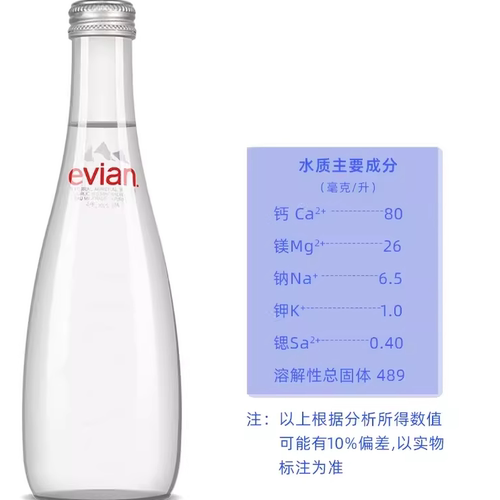 法国原装进口 依云天然矿泉水玻璃瓶330ml*6瓶弱碱性饮用水 - 图1