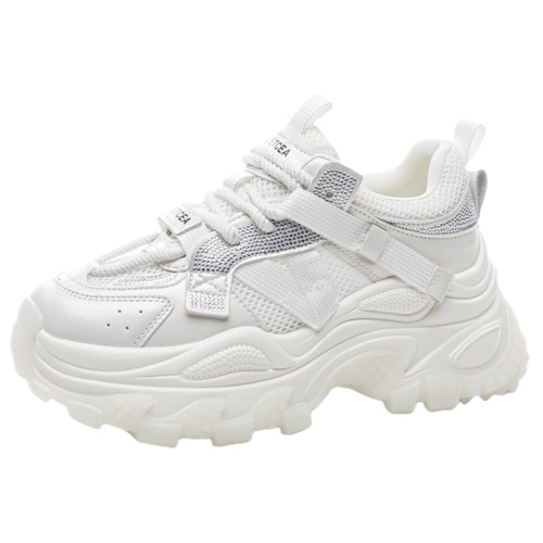 真皮炸街水钻厚底老爹鞋女春夏新款网面透气松糕鞋增高运动休闲鞋 - 图3