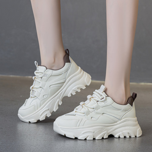 真皮厚底老爹鞋女2025秋冬新款增高百搭轻便运动鞋炸街时尚休闲鞋 - 图0