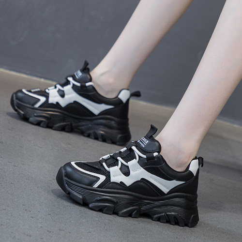 真皮厚底爆款老爹鞋女5cm秋季新款ins潮轻便百搭运动鞋休闲小白鞋 - 图1