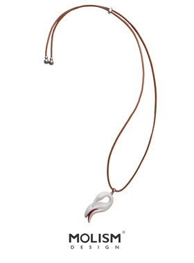 MOLISM早秋珐琅朱鹭天然皮绳项链
