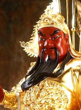 纯铜贴金九龙关公铜像家用供奉令旗关公像武财神关羽神像店铺摆件