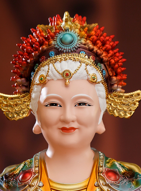 精工彩绘泰山奶奶神像供奉摆件