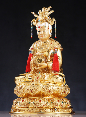 铜贴金黎山老母神像佛堂供奉摆件