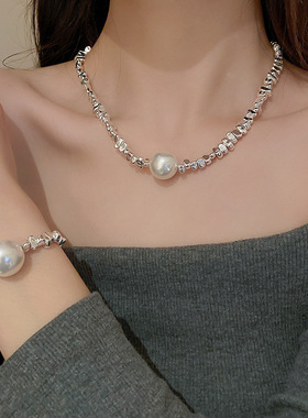 不规则几何碎银子方块珍珠项链小众设计轻奢百搭简约轻奢气质颈链