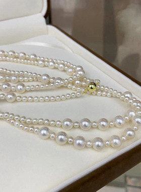 香槟金色调磁吸扣超长款一款多戴淡水珍珠贝壳珍珠项链腰链