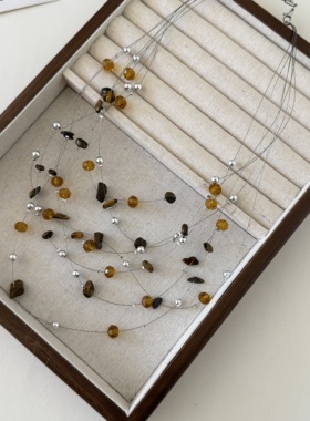 多层设计美拉德虎眼碎石串珠项链