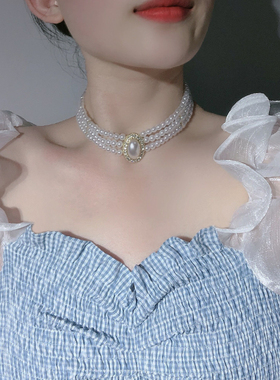 ins法式水晶choker宝石镶钻流苏锁骨链项链气质显瘦时髦短颈链女