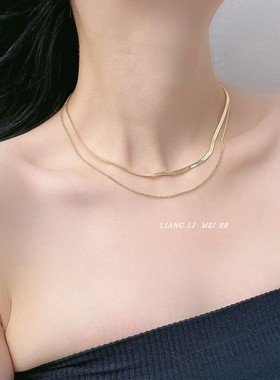 钛钢叠戴双层女亮光项链锁骨链