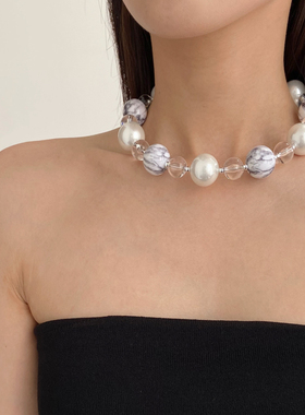 开口珍珠项圈女choker短颈环项链