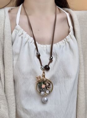 新中式金属花朵吊坠项链配饰女