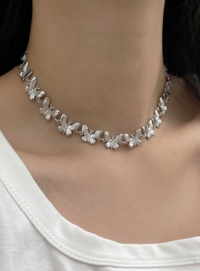 金属金银拼接女蝴蝶项链锁骨链