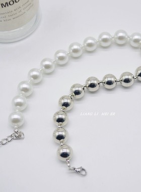 夸张串珠女珍珠金属球项链