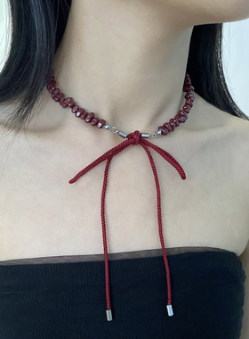 金属蝴蝶结女异型碎石项链