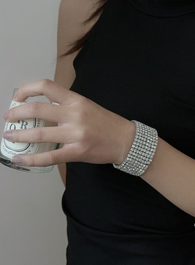 夜店超闪多排满钻开口手镯手环女